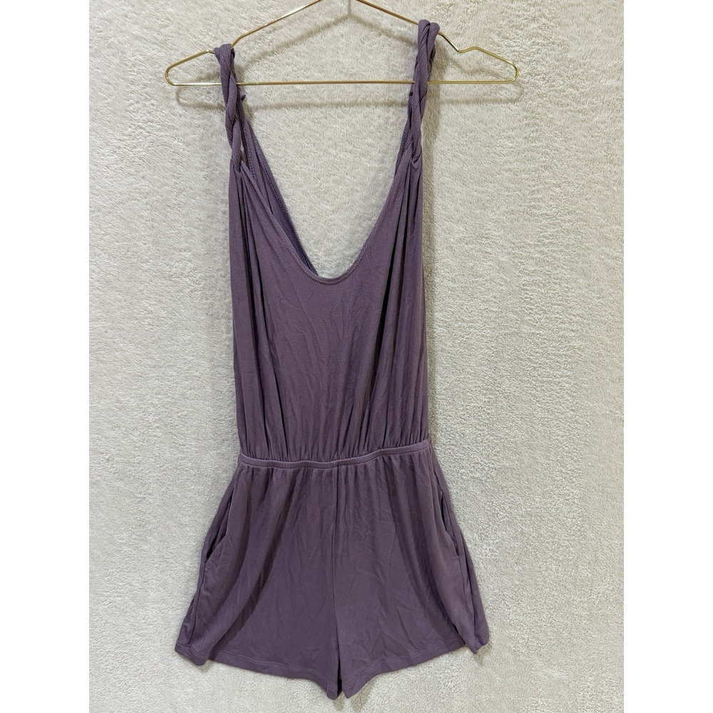 NWT Becca Beach Swim Coverup Romper Size Small Purple V-Neck Open Back Pockets